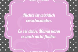 Nichts ist wirklich verschwunden es sei denn Mama kann es auch nicht finden