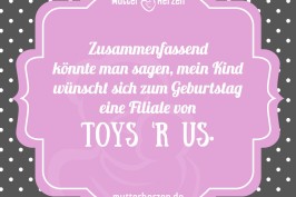 Zusammenfassend könnte man sagen, mein Kind wünscht sich zum Geburtstag eine Filiale von Toys 'R Us.